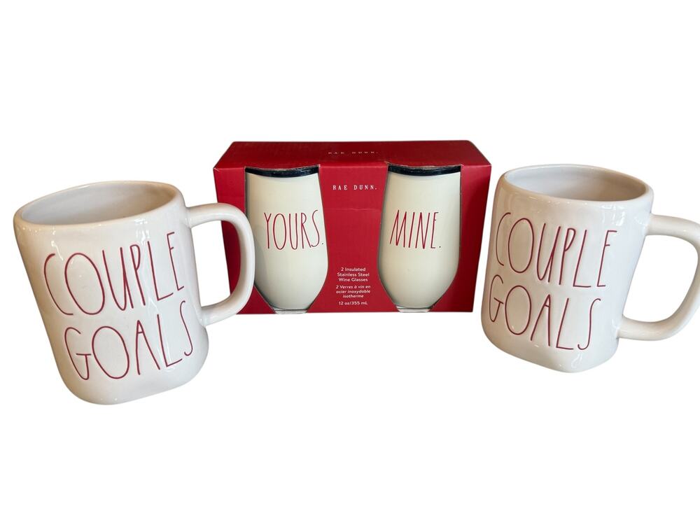 Rae Dunn Love Bundle Wine Glasses Oversized Mugs Kitchen Engagement